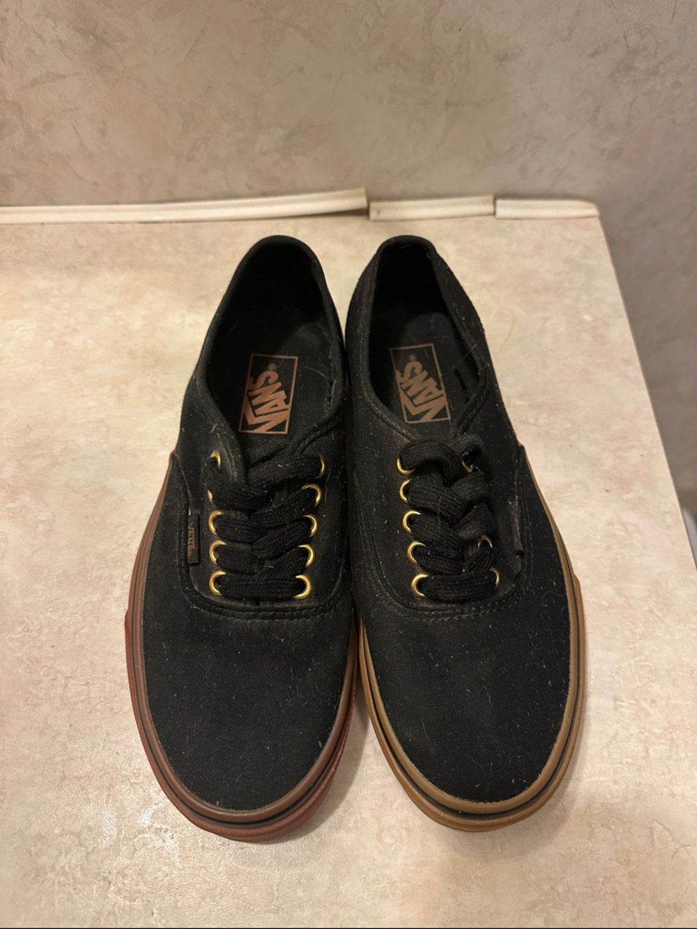 Vans Black Canvas Flats with Brown Gum Outsole